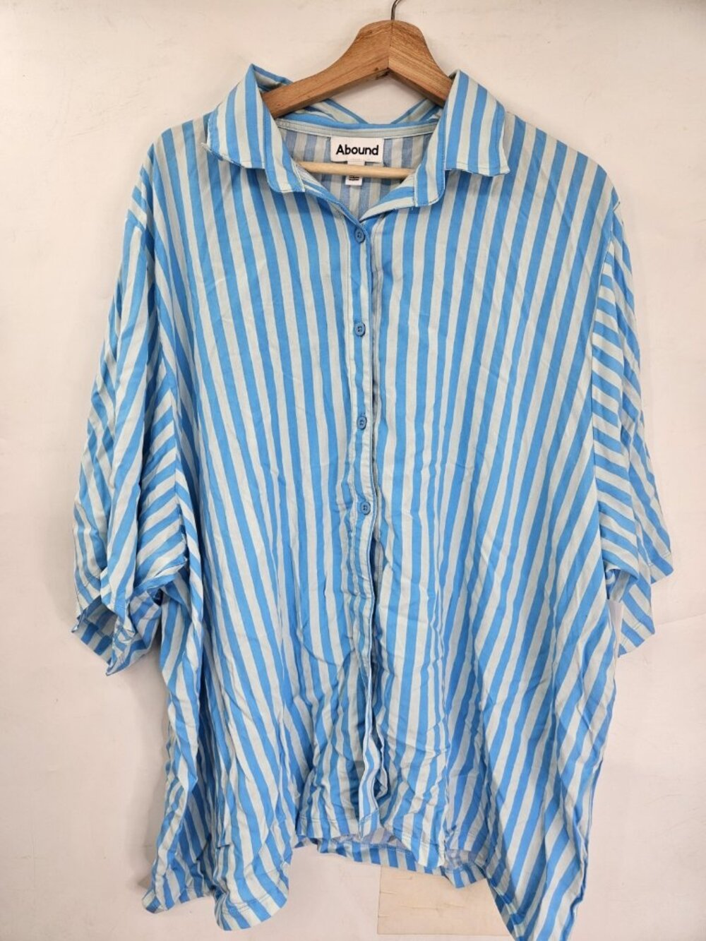 Abound Top Womens XL Blue Striped Button Down Long Sleeve Coastal Office Casual